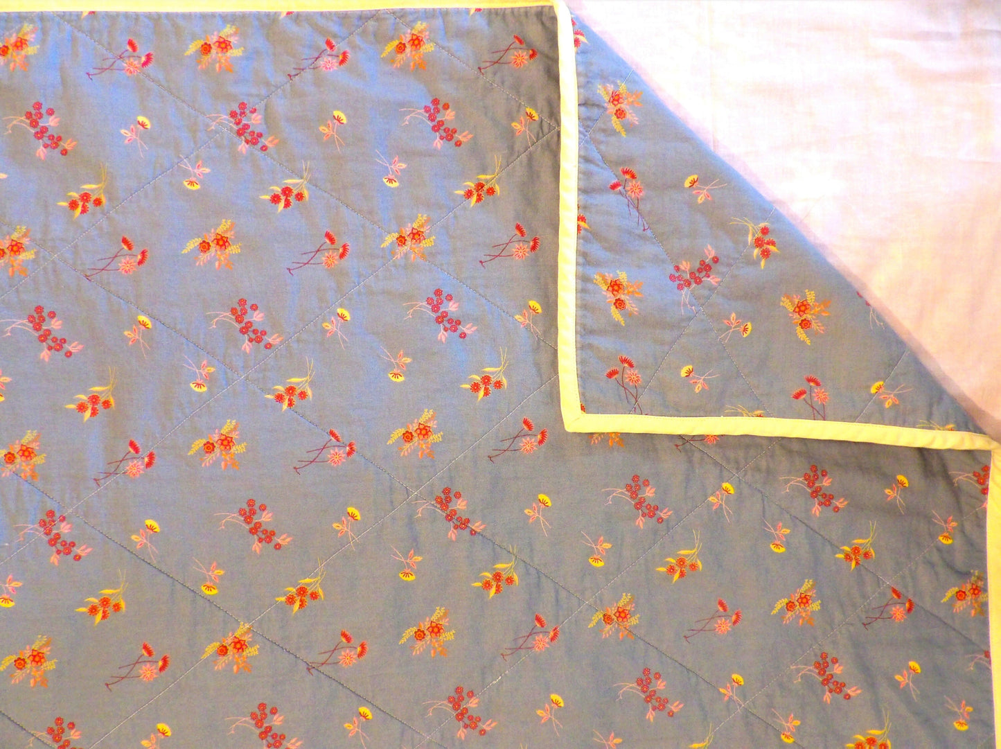 Boho Quilted Throw Blanket - Reversible Cotton Ditsy Floral Lap Blanket | Boho Home Decor | Throw Size Quilt | Handmade Whole Cloth Quilt