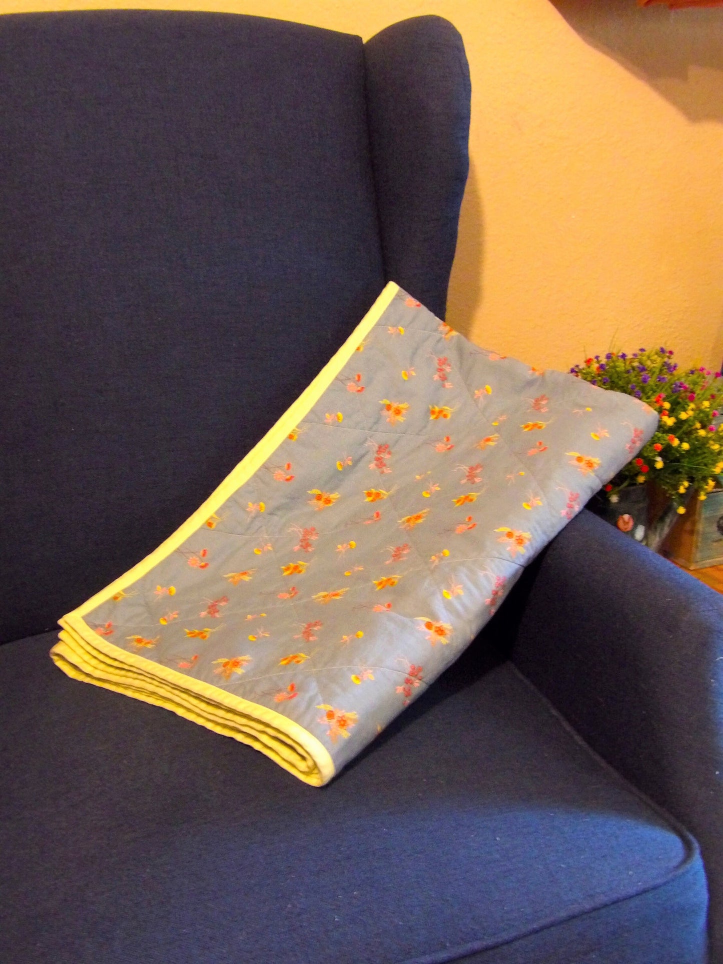 Boho Quilted Throw Blanket - Reversible Cotton Ditsy Floral Lap Blanket | Boho Home Decor | Throw Size Quilt | Handmade Whole Cloth Quilt