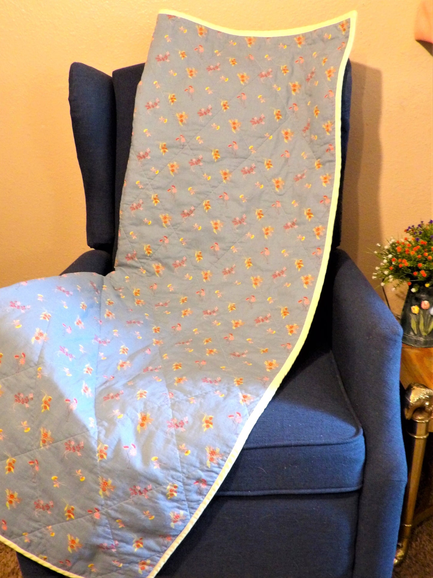 Boho Quilted Throw Blanket - Reversible Cotton Ditsy Floral Lap Blanket | Boho Home Decor | Throw Size Quilt | Handmade Whole Cloth Quilt