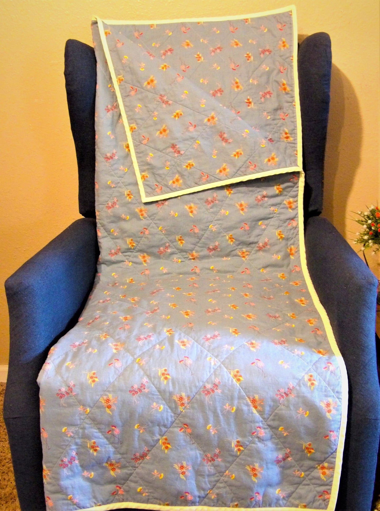 Boho Quilted Throw Blanket - Reversible Cotton Ditsy Floral Lap Blanket | Boho Home Decor | Throw Size Quilt | Handmade Whole Cloth Quilt