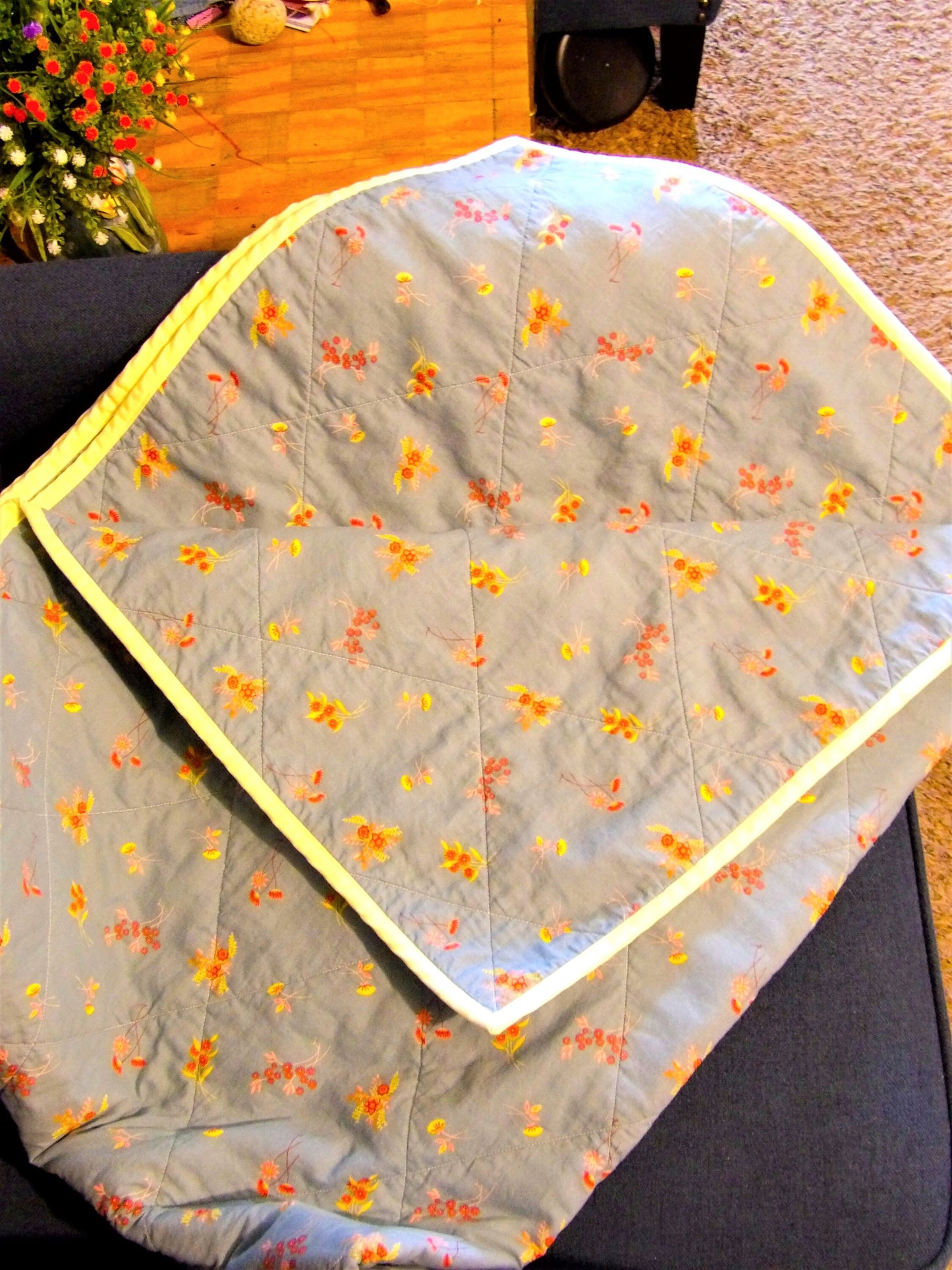 Boho Quilted Throw Blanket - Reversible Cotton Ditsy Floral Lap Blanket | Boho Home Decor | Throw Size Quilt | Handmade Whole Cloth Quilt