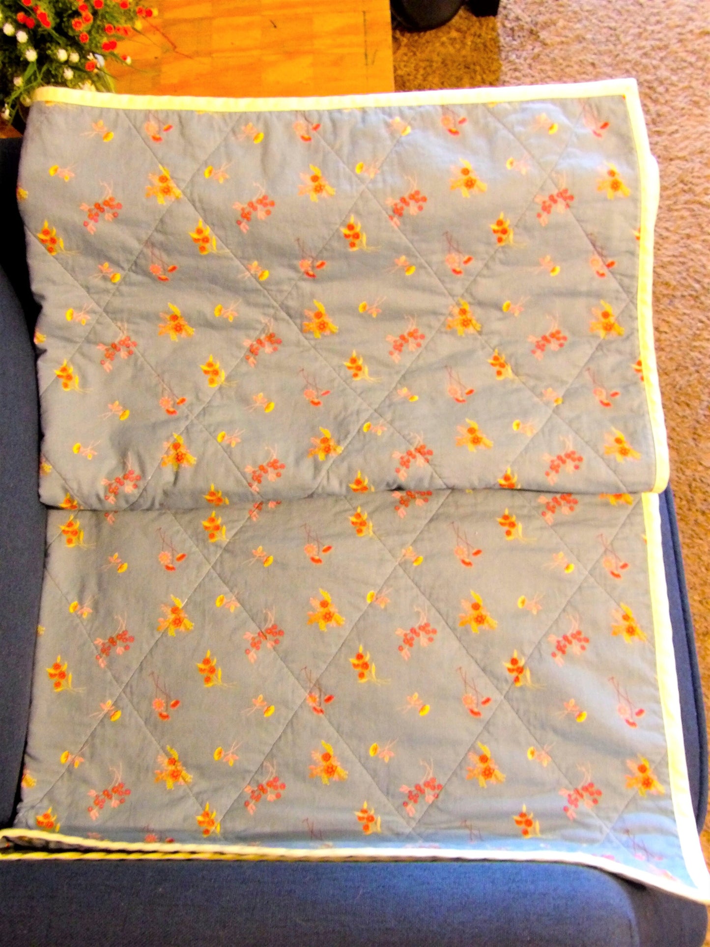 Boho Quilted Throw Blanket - Reversible Cotton Ditsy Floral Lap Blanket | Boho Home Decor | Throw Size Quilt | Handmade Whole Cloth Quilt