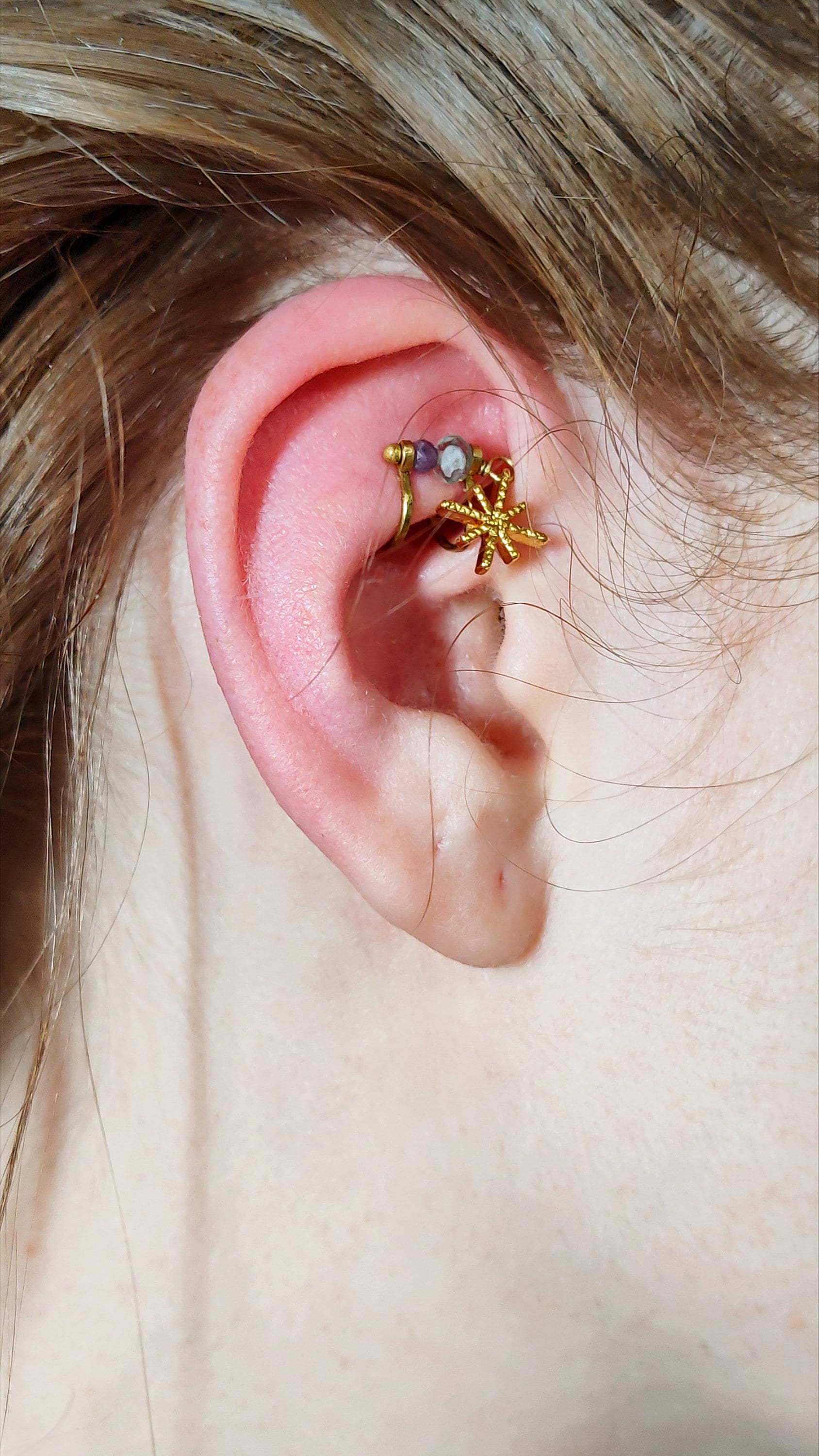 Ear Cuff No Piercing - Choose Your Gemstone | Rook Cuff | Tragus Cuff | Anti Tragus Earring | Helix | Earcuff Boho | Sustainable Jewelry