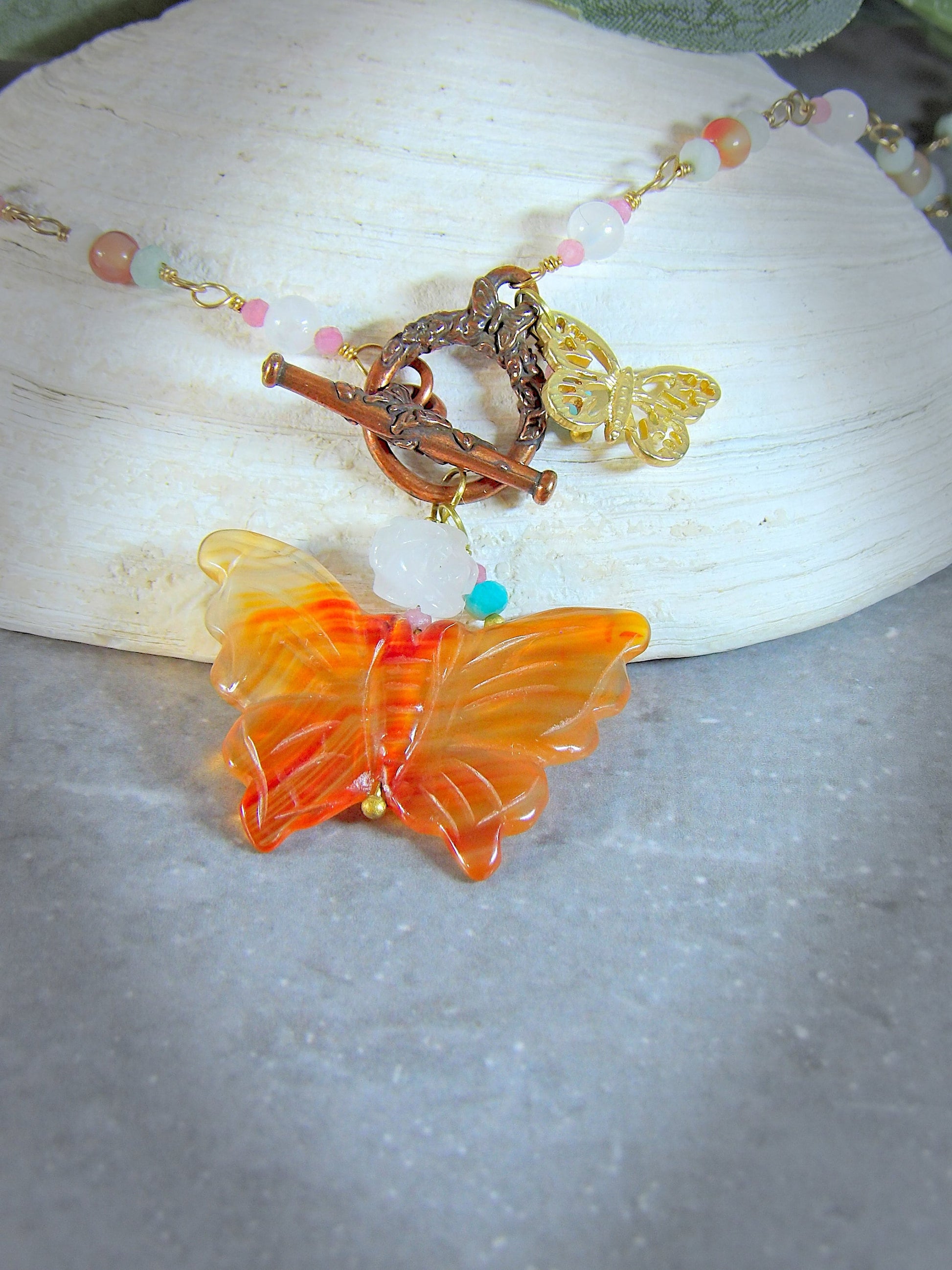 butterfly necklace boho beaded gemstone necklace butterfly toggle clasp necklace