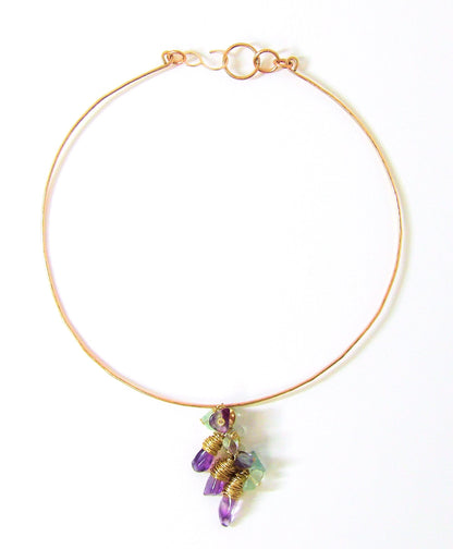 Hammered Bronze Choker Necklace with Amethyst and Fluorite – Handcrafted Tidal Collection