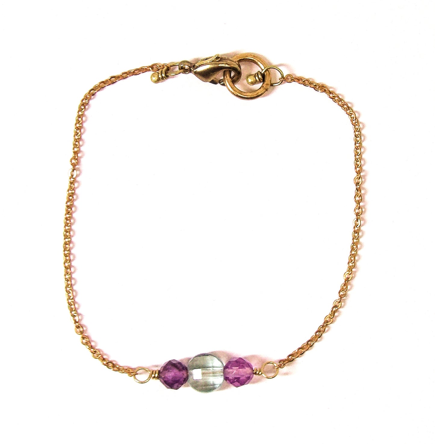 Dainty Brass Chain Bracelet with Fluorite & Amethyst – Tidal Collection
