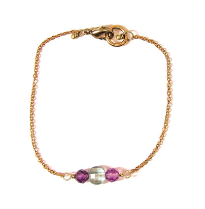 Dainty Brass Chain Bracelet with Fluorite & Amethyst – Tidal Collection