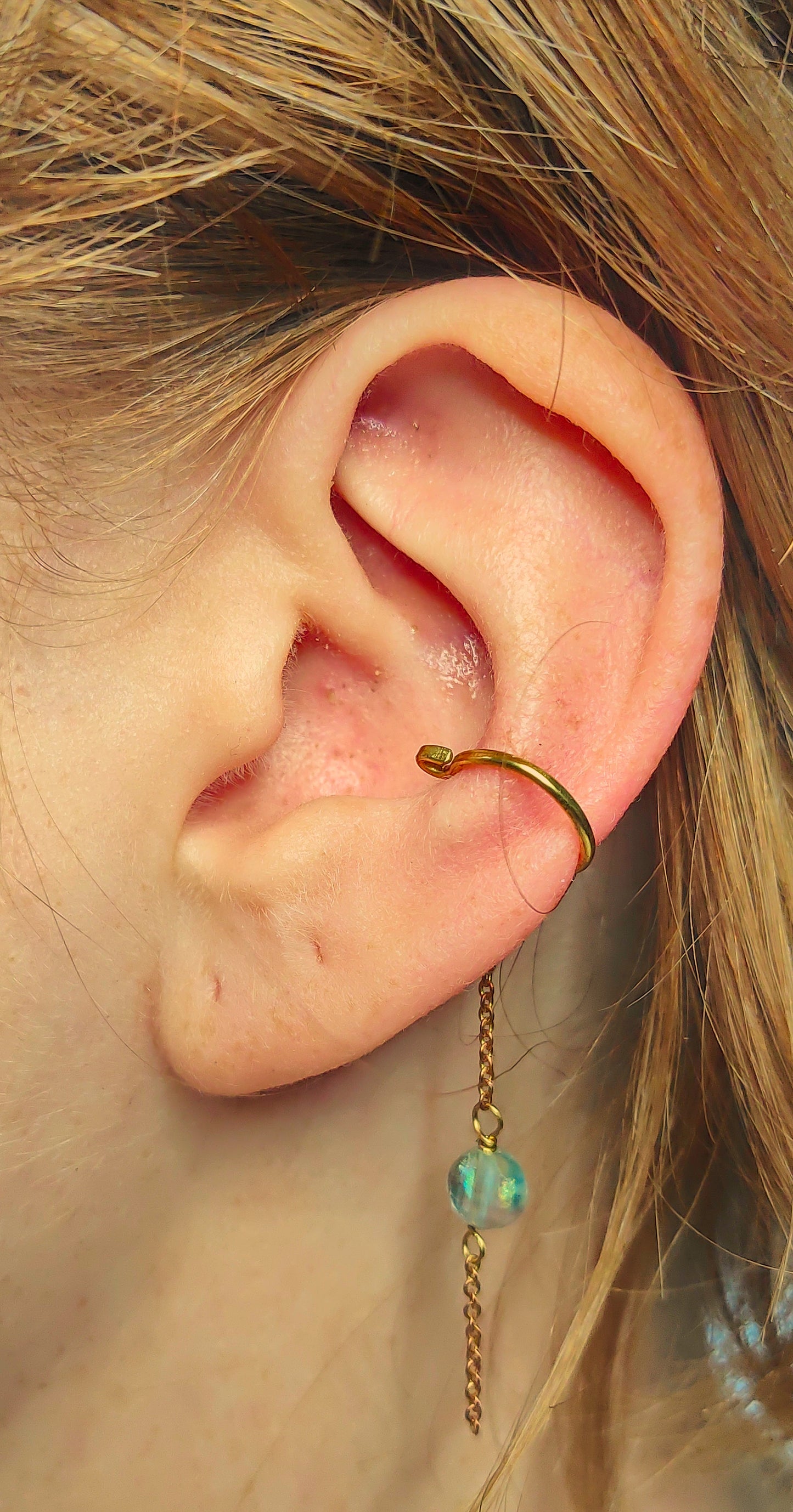 Brass Conch Ear Cuff with Fluorite Chain Dangle – Tidal Collection