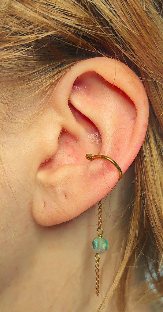 Brass Conch Ear Cuff with Fluorite Chain Dangle – Tidal Collection