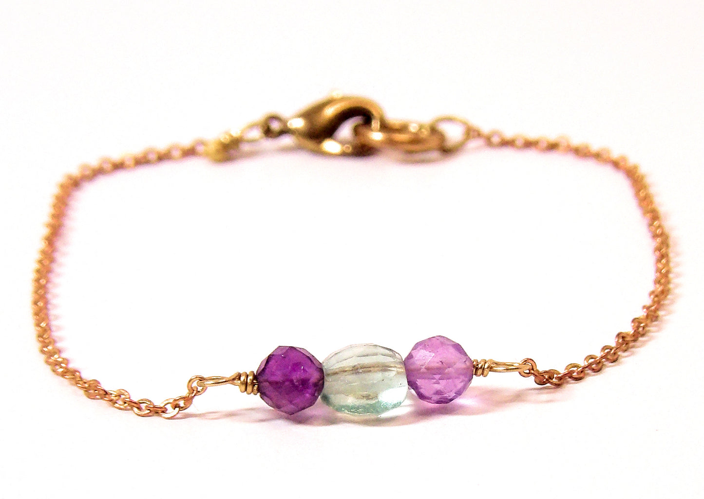 Dainty Brass Chain Bracelet with Fluorite & Amethyst – Tidal Collection