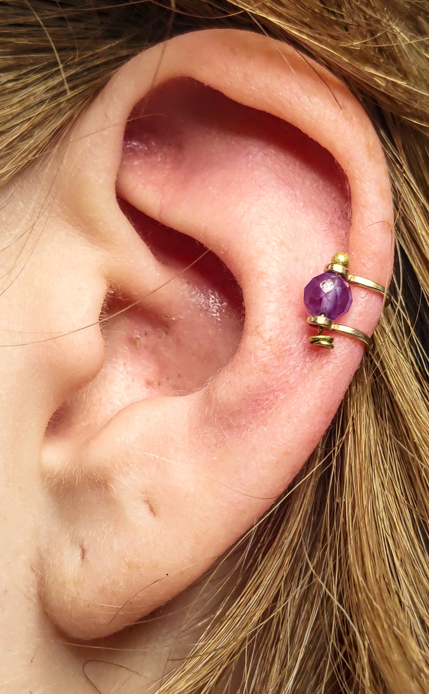 Raw Bronze Rook Ear Cuff with Faceted Amethyst – Tidal Collection