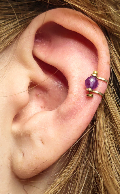 Raw Bronze Rook Ear Cuff with Faceted Amethyst – Tidal Collection
