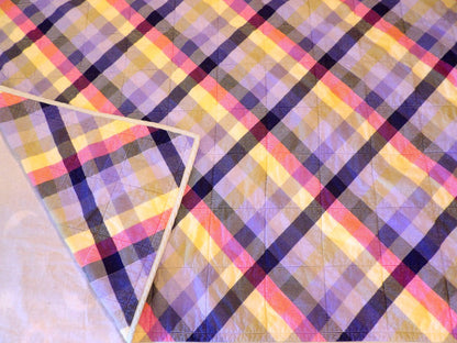 Boho Quilted Throw Blanket - Rustic Purple Plaid Lap Blanket Reversible Flannel | Boho Home Decor | Throw Size Quilt | Handmade Whole Cloth
