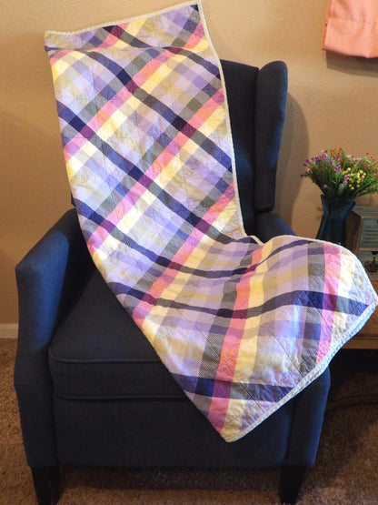 Boho Quilted Throw Blanket - Rustic Purple Plaid Lap Blanket Reversible Flannel | Boho Home Decor | Throw Size Quilt | Handmade Whole Cloth