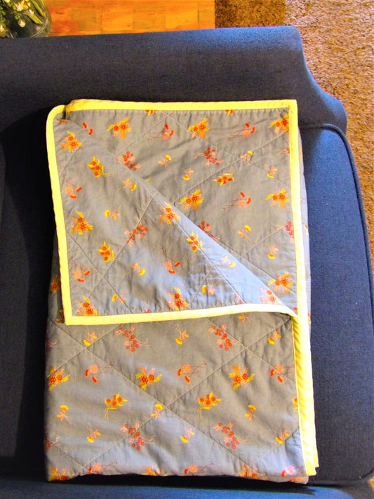 Boho Quilted Throw Blanket - Reversible Cotton Ditsy Floral Lap Blanket | Boho Home Decor | Throw Size Quilt | Handmade Whole Cloth Quilt