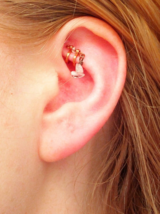Rook Cuff No Piercing - Choose Your Gemstone | Fake Cartilage Earring | Huggie Hoop | Anti Tragus Earring | Earcuff | Bohemian Jewelry