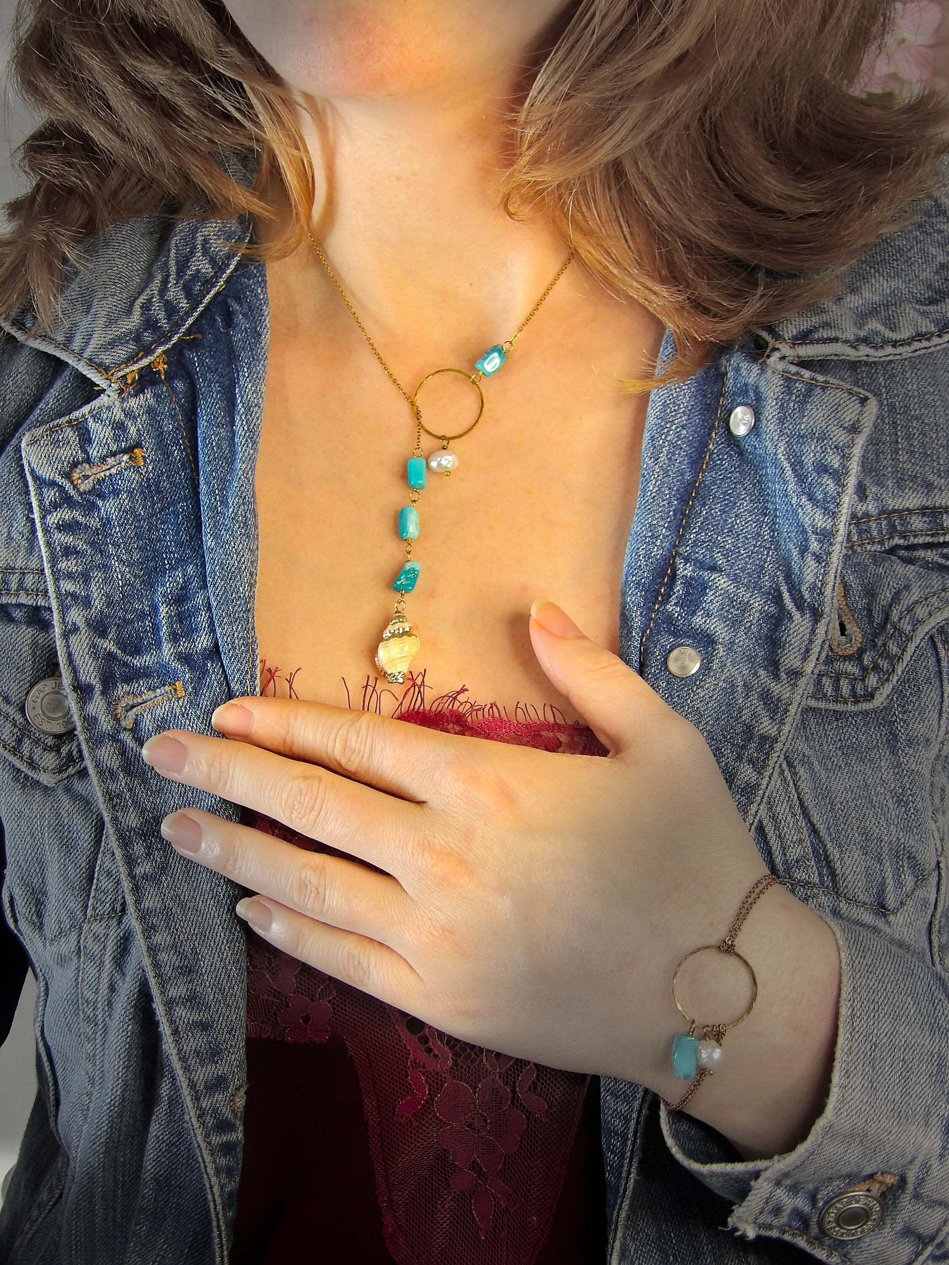 Lariat Keshi Pearl Necklace | Genuine Turquoise Y Necklace | Ethical Bohemian Jewelry | Sustainable Fashion | Artisan Intentional Jewelry