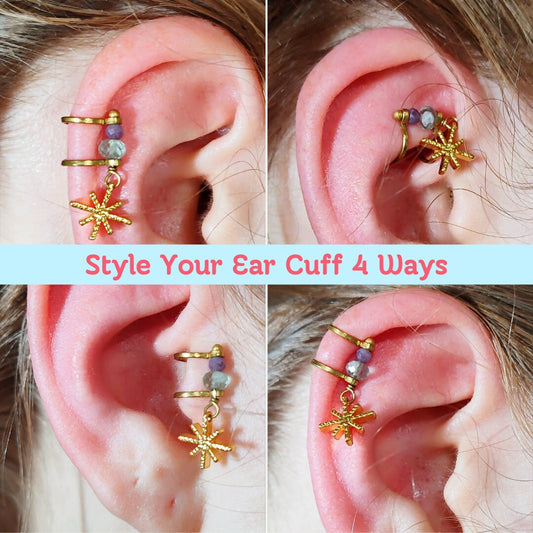 Ear Cuff No Piercing - Choose Your Gemstone | Rook Cuff | Tragus Cuff | Anti Tragus Earring | Helix | Earcuff Boho | Sustainable Jewelry