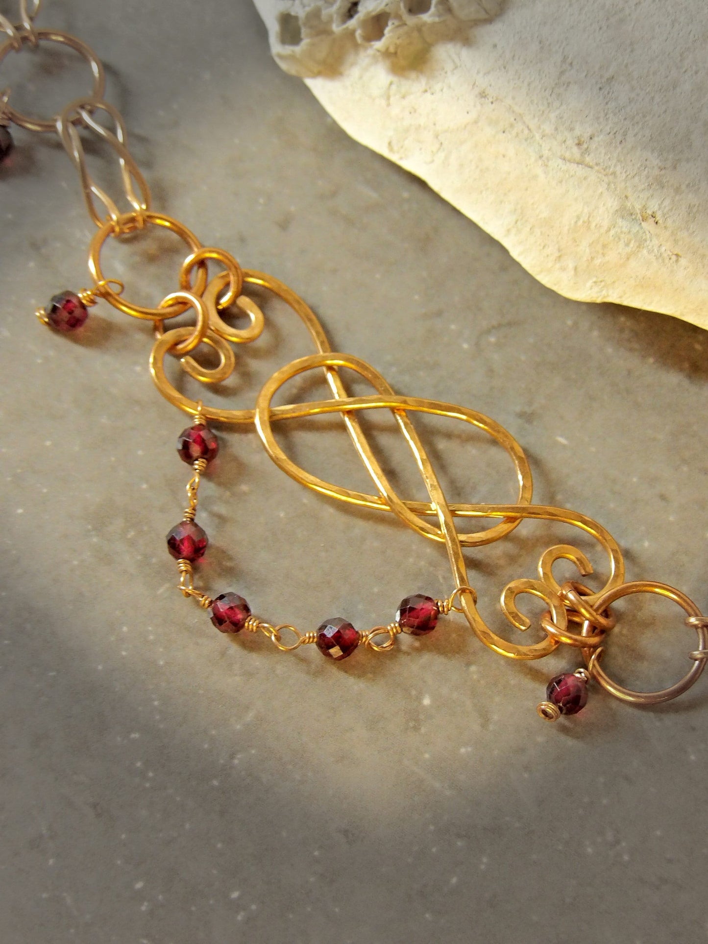 Garnet choker, hercules knot, lovers knot, sailors knot, choker necklace, january birthstone, symbolic jewelry