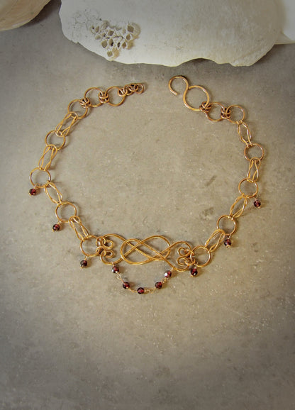 Garnet choker, hercules knot, lovers knot, sailors knot, choker necklace, january birthstone, symbolic jewelry