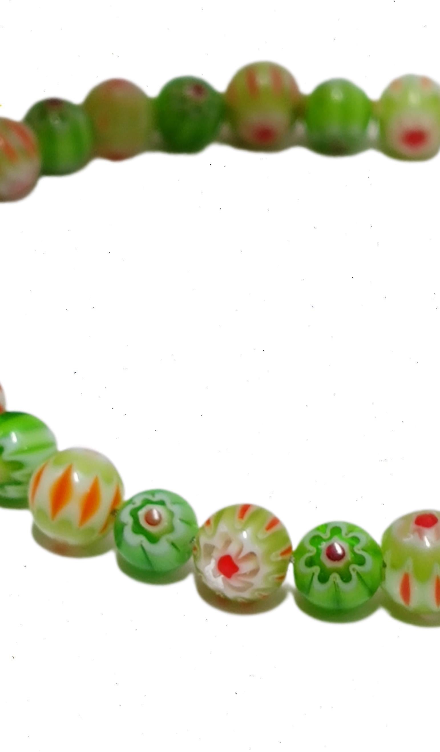 Mosaic Green Millefiori Glass Bracelet – Floral Designs | Whimsical Nature-Inspired Jewelry | Handmade USA Gift for Her | Eclectic Jewelry