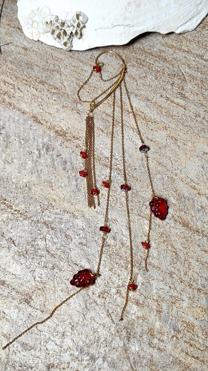 Wrap Around Earring With Czech Glass Grapes | Flower Ear Cuff No Piercing | Boho Goddess | Cottagecore Jewelry | USA Made Earthy Jewelry