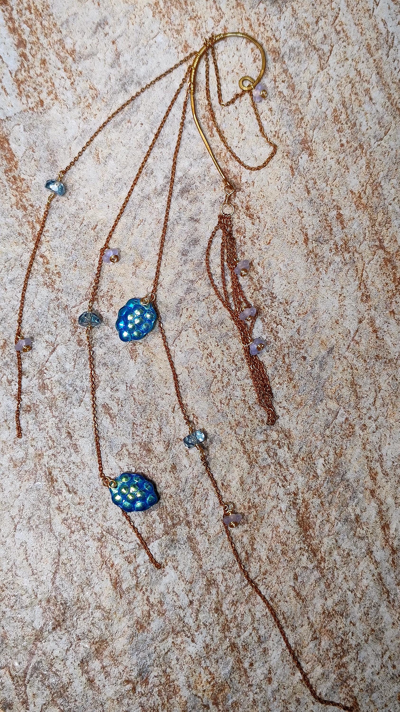 Wrap Around Earring With Czech Glass Grapes | Flower Ear Cuff No Piercing | Boho Goddess | Cottagecore Jewelry | USA Made Earthy Jewelry
