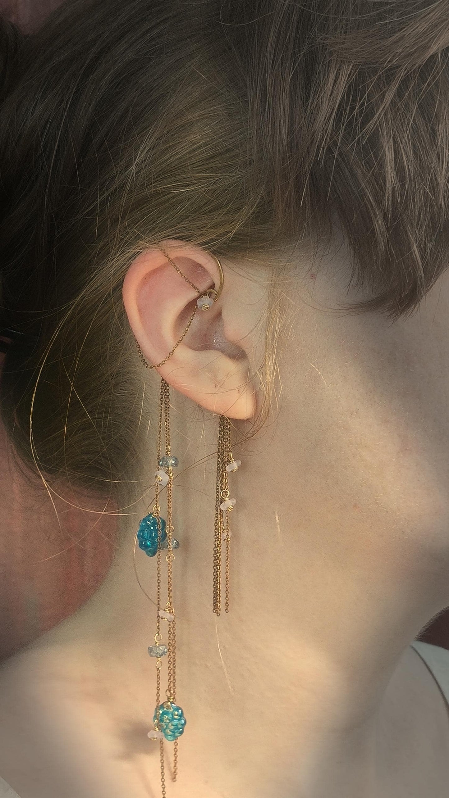 Wrap Around Earring With Czech Glass Grapes | Flower Ear Cuff No Piercing | Boho Goddess | Cottagecore Jewelry | USA Made Earthy Jewelry