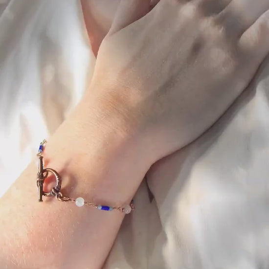 Aquamarine Lapis Lazuli White Jade Dainty Bracelet | Boho Toggle Bracelet | Raw Crystal Jewelry | Ethical Gemstone | Meaningful Gift For Her