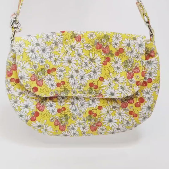 Floral Crossbody Purse with Daisies & Cherries | Handmade in Washington, USA | Small Boho Travel Cross Body Bag | Lightweight Festival Purse