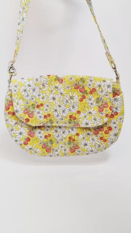 Floral Crossbody Purse with Daisies & Cherries | Handmade in Washington, USA | Small Boho Travel Cross Body Bag | Lightweight Festival Purse