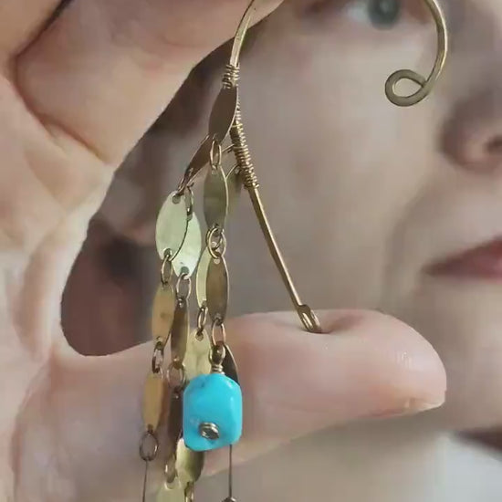 Fish Ear Cuff With Turquoise & Pearls | Mermaid Ear Cuff Wrap Earrings | Siren Jewely | USA Made Beachy Jewelry | Ocean Wrap Around Earrings
