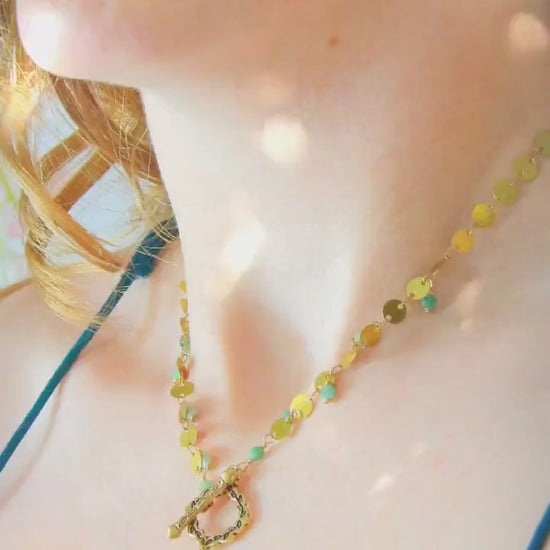 T Clasp Necklace Ft. Large Leaf Charm & Raw Emeralds | Toggle Necklace | Sustainable Fashion | Ethical Gemstone Jewelry Gift For Her