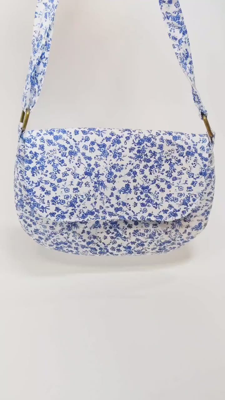 Handmade Floral Crossbody Purse | Navy Blue Butterfly Crossbody Bag | Cottagecore Shoulder Bag | Small Fabric Cross body Purse | Made in USA