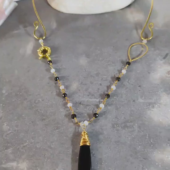 Obsidian & Moonstone Torque Necklace | Raw Crystal Necklace | Ethical Gemstones | Eco Friendly | Boho Jewelry | Meaningful Gift For Her