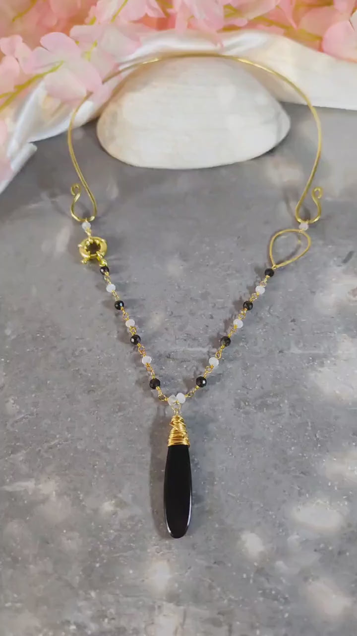 Obsidian & Moonstone Torque Necklace | Raw Crystal Necklace | Ethical Gemstones | Eco Friendly | Boho Jewelry | Meaningful Gift For Her