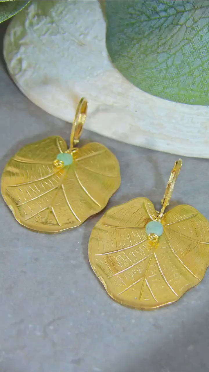 Large Leaf Earrings With Natural Raw Emerald | One Of A Kind Meaningful Gift | Boho Jewelry | Sustainable Fashion | Nature Lovers Gift