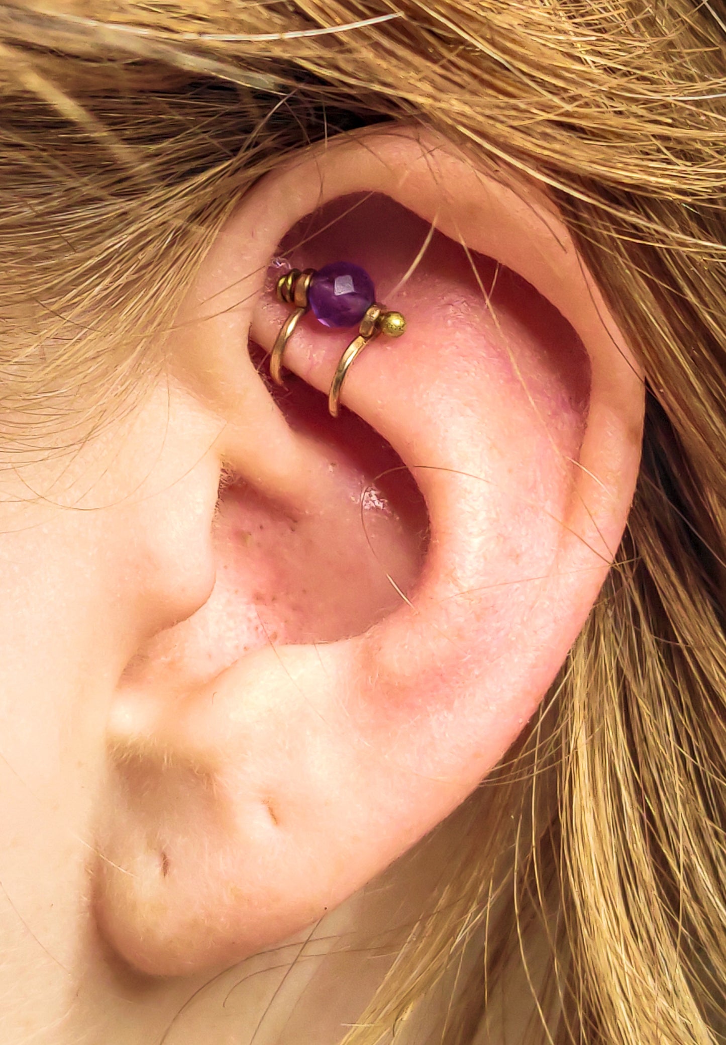 Raw Bronze Rook Ear Cuff with Faceted Amethyst – Tidal Collection