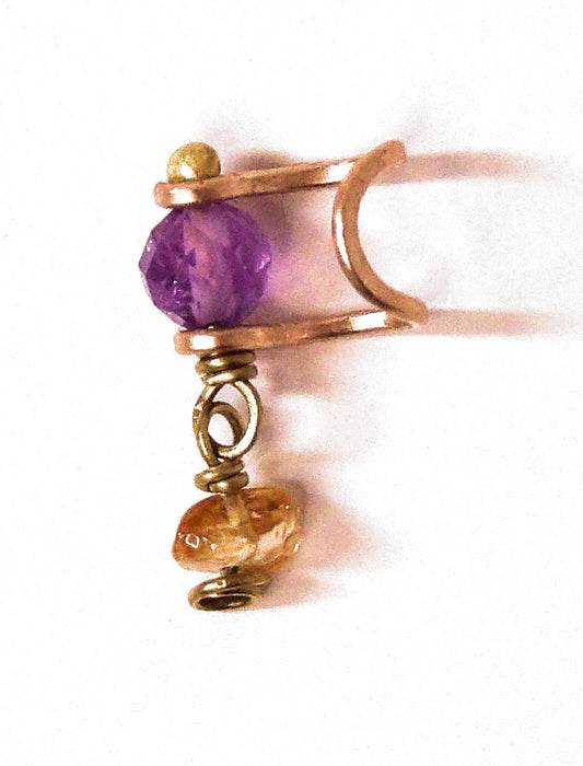 Raw Bronze Rook Ear Cuff with Faceted Amethyst and Imperial Topaz Accents – Tidal Collection