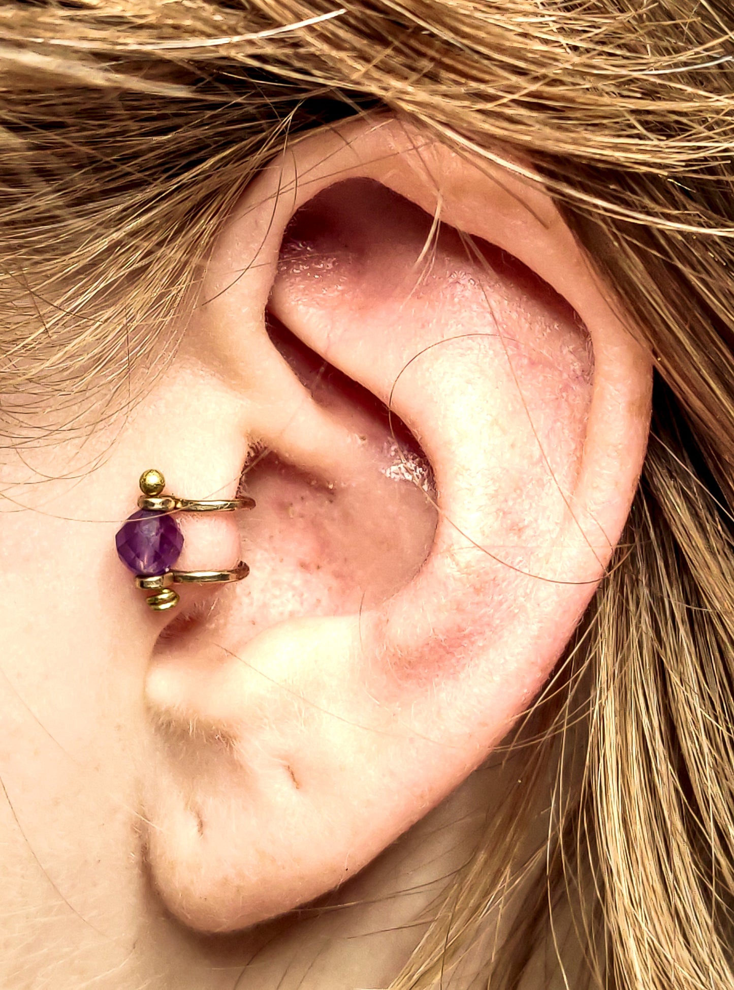 Raw Bronze Rook Ear Cuff with Faceted Amethyst – Tidal Collection