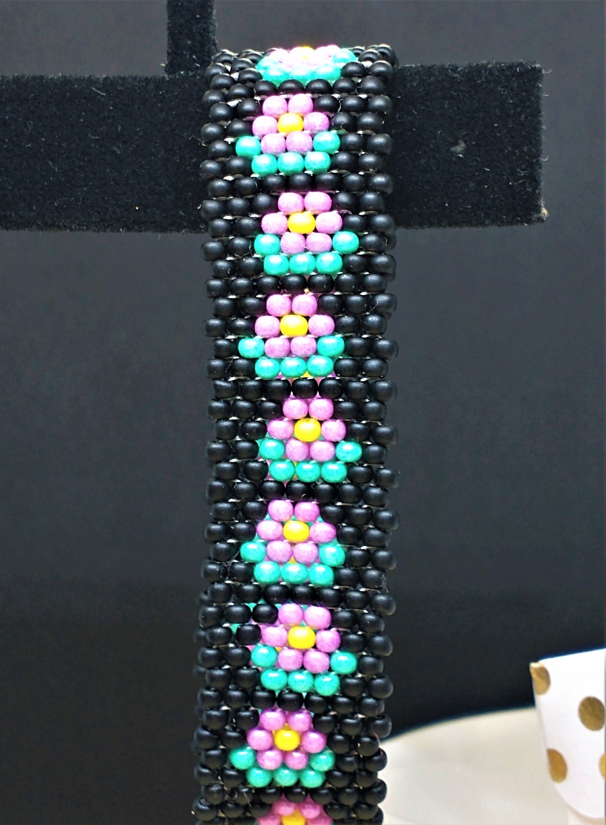 Boho Chic Beaded Bracelet | Boho Daisy Cuff Bracelet Handmade Boho Jewelry | Woven Glass Seed Bead Bracelet | Bohemian Cuff Bracelet