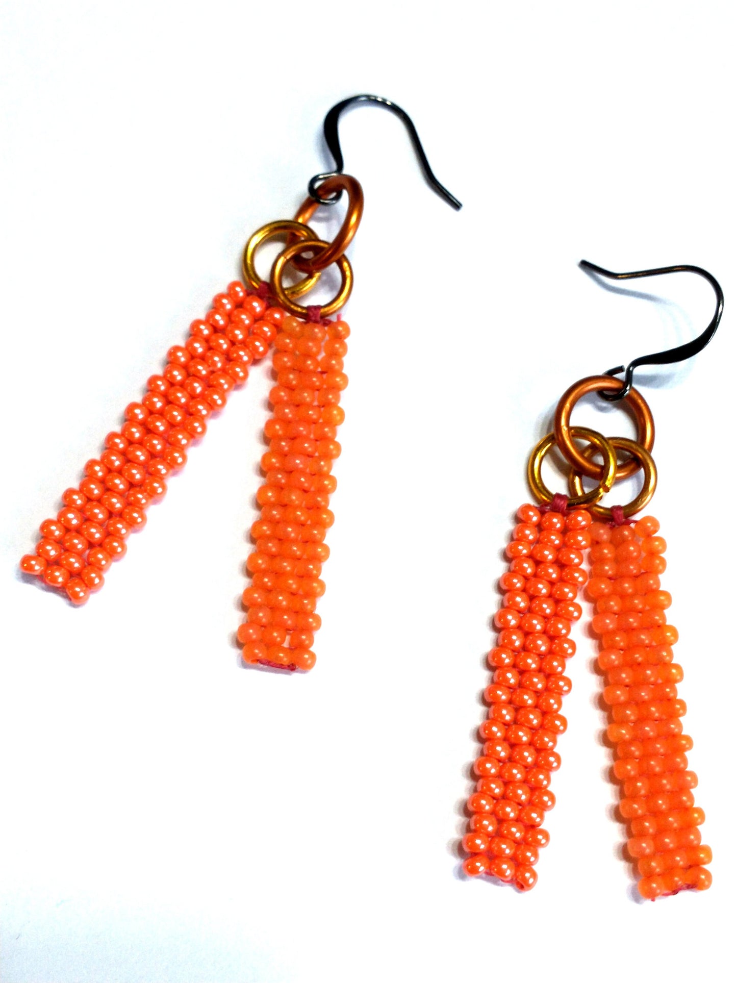 Minimalist Bar Drop Earrings | Tropical Orange Seed Bead Dangles | Vibrant Summer Colors | Handwoven Native Beadwork | 90s Aesthetic Fashion