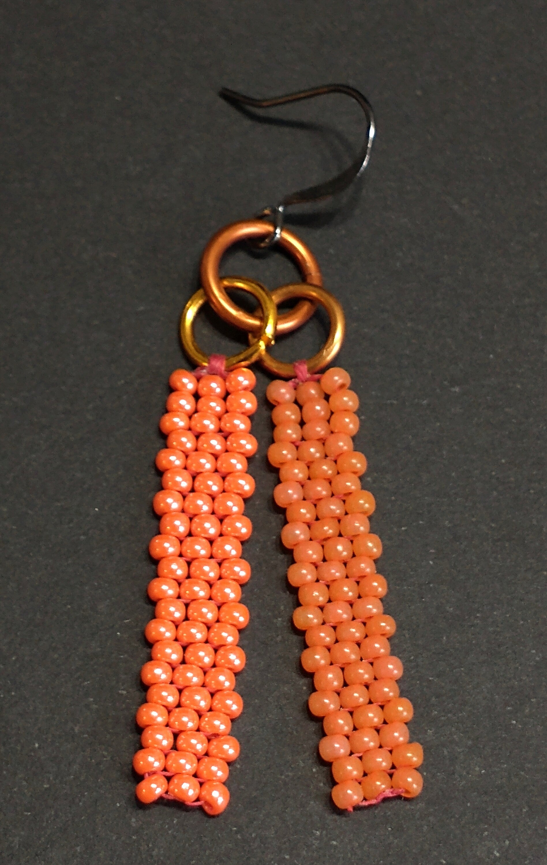 Minimalist Bar Drop Earrings | Tropical Orange Seed Bead Dangles | Vibrant Summer Colors | Handwoven Native Beadwork | 90s Aesthetic Fashion