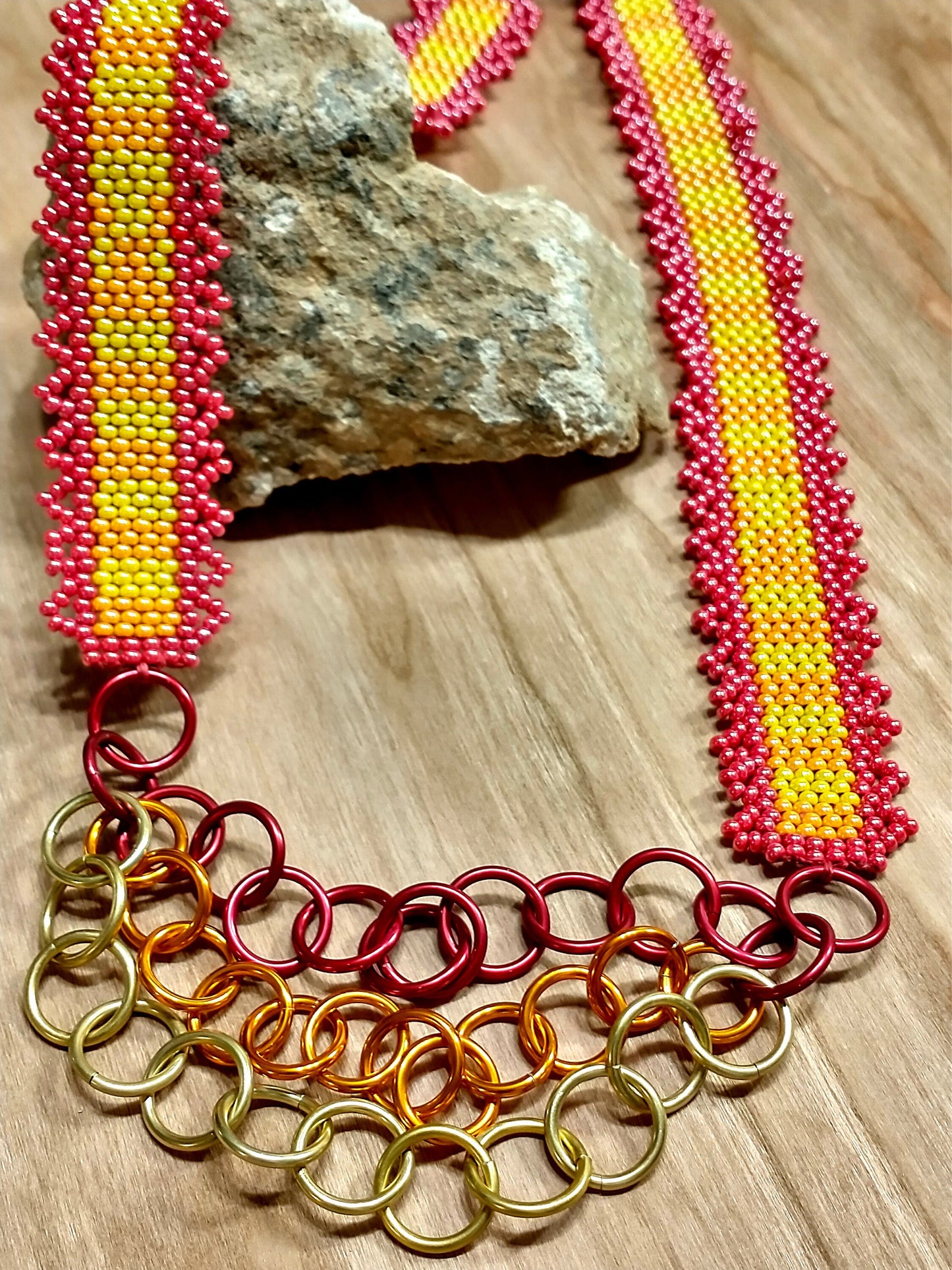 Multicolor Beaded Matinee Statement Necklace | Vibrant Tropical Jewelry | Handwoven Native Beadwork | Bead Lace Fringe | Mothers Day Gift
