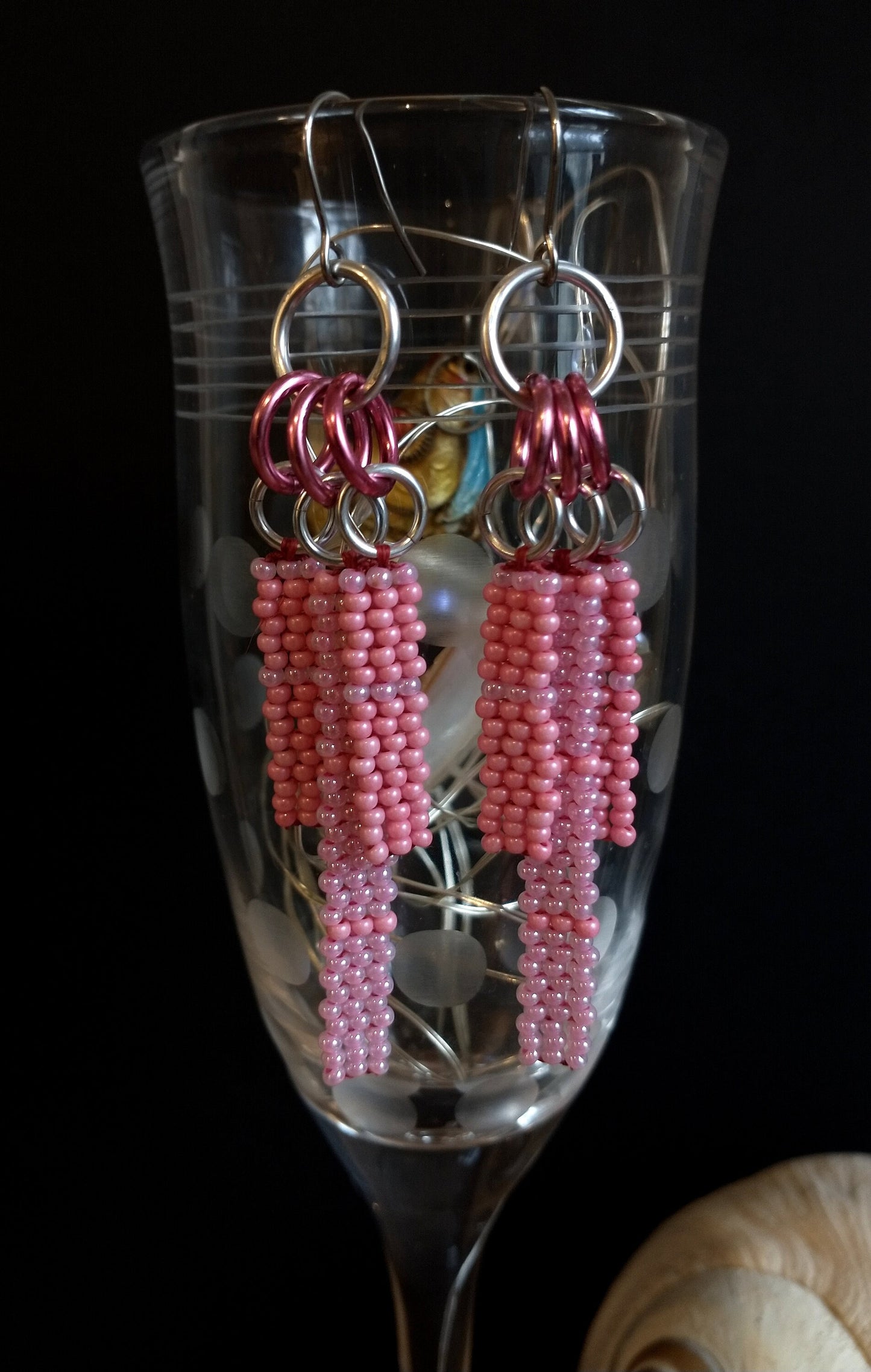 Soft Pink Beaded Bar Drop Earrings | Pink Aesthetic Geometric Fringe | Handwoven Native Beadwork | Chic Bohemian Jewelry | PNW Artisan Gifts