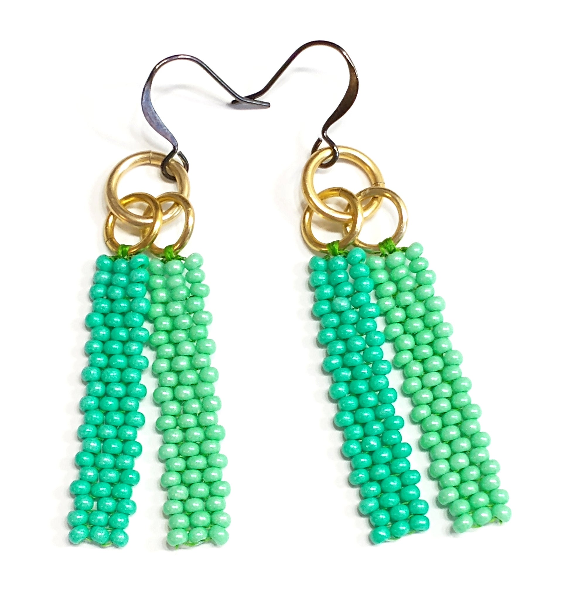 Bar Drop Earrings | Mini Bead Earrings | Minimalist Dangle Earrings | Dainty Green Earrings | Tropical Earrings Beaded | Handwoven Jewelry