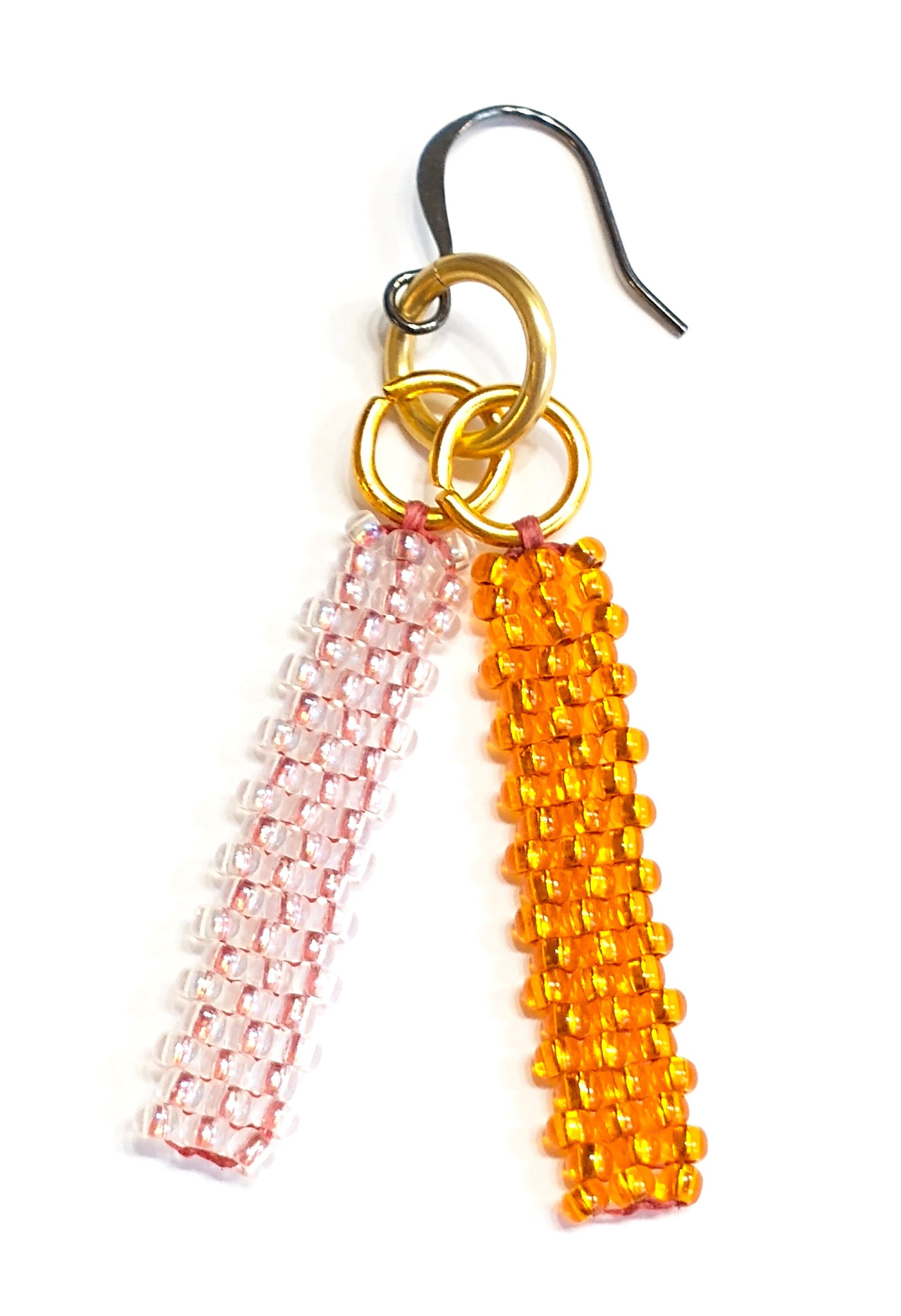 Bar Drop Earrings | Mini Bead Earrings | Orange Earrings Dangle | Minimalist Dangle Earrings | Seed Bead Earrings | Handwoven Earrings