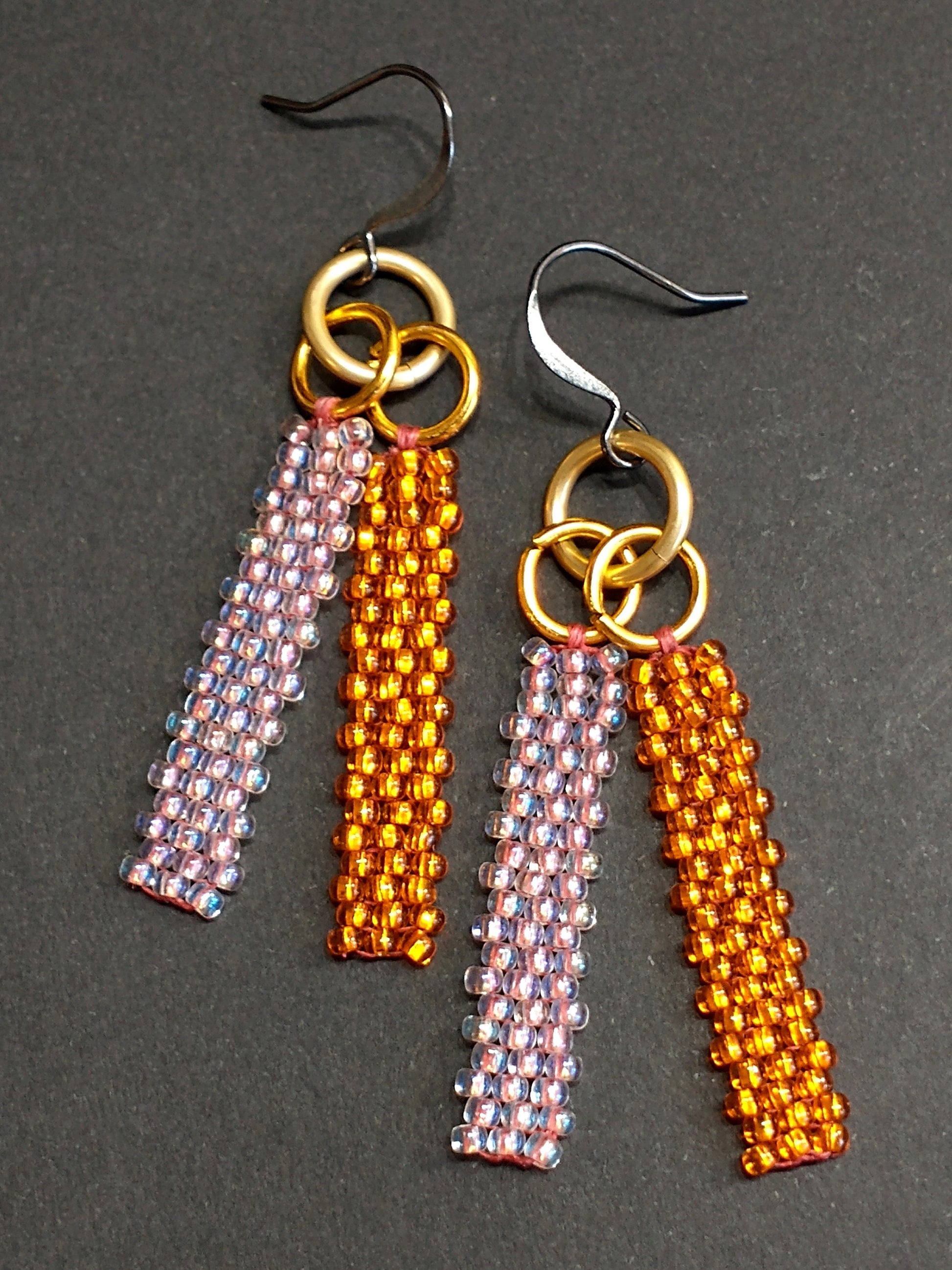 Bar Drop Earrings | Mini Bead Earrings | Orange Earrings Dangle | Minimalist Dangle Earrings | Seed Bead Earrings | Handwoven Earrings