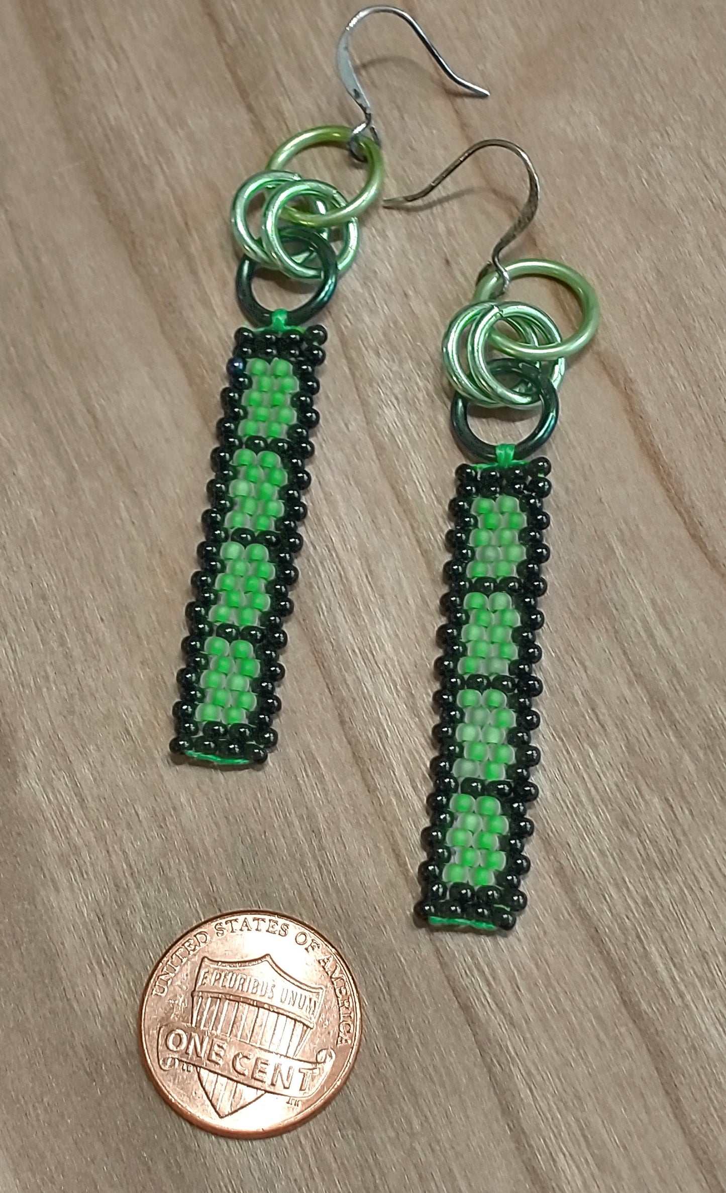Black & Green Bar Drop Earrings | Minimalist Beaded Jewelry | High Contrast Pastel | Handwoven Native Beadwork | Spring Birthday/Friend Gift