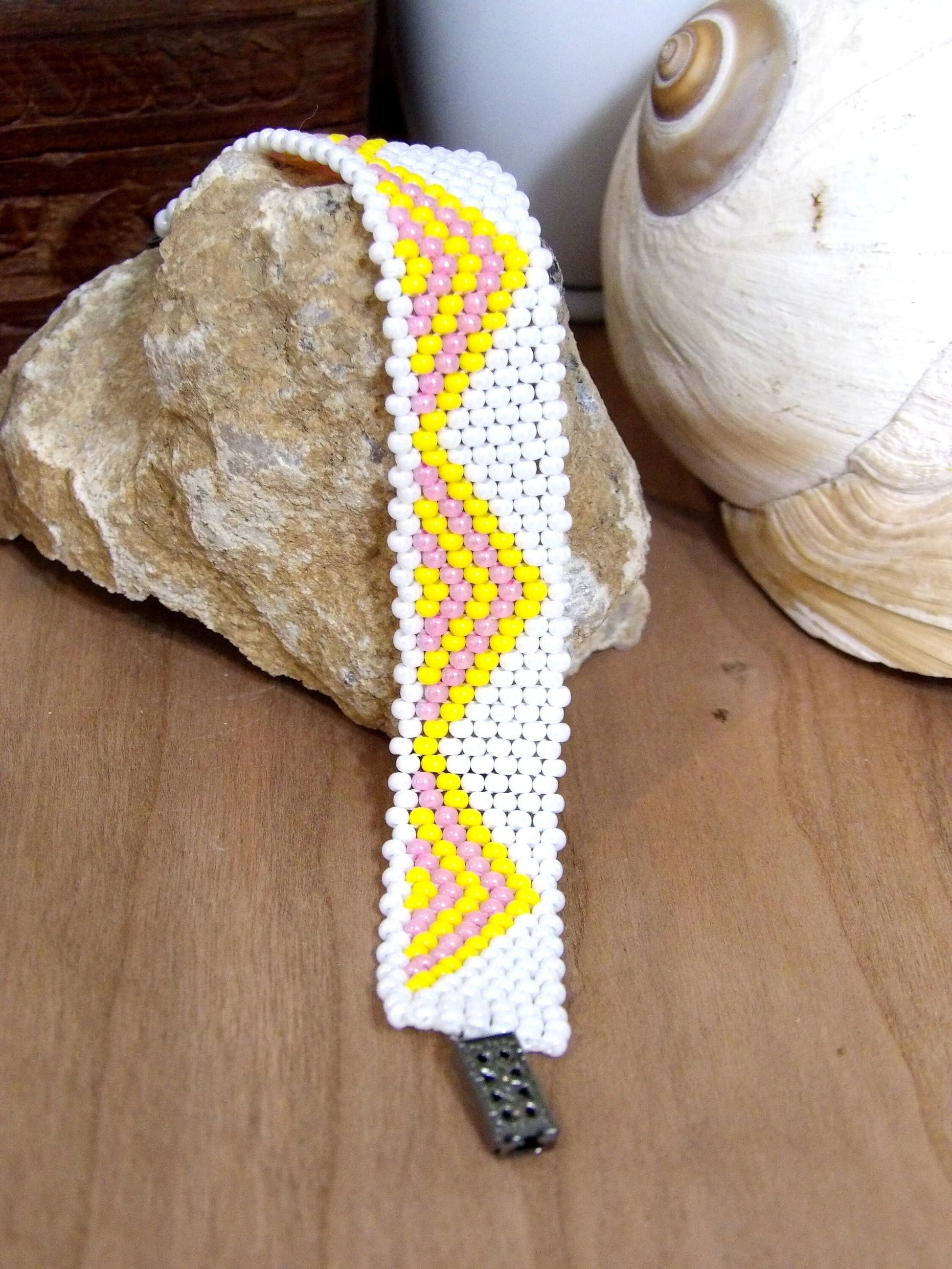 Boho Chic Beaded Bracelet | Boho Triangle Cuff Bracelet Handmade Boho Jewelry | Woven Glass Seed Bead Bracelet | Bohemian Cuff Bracelet